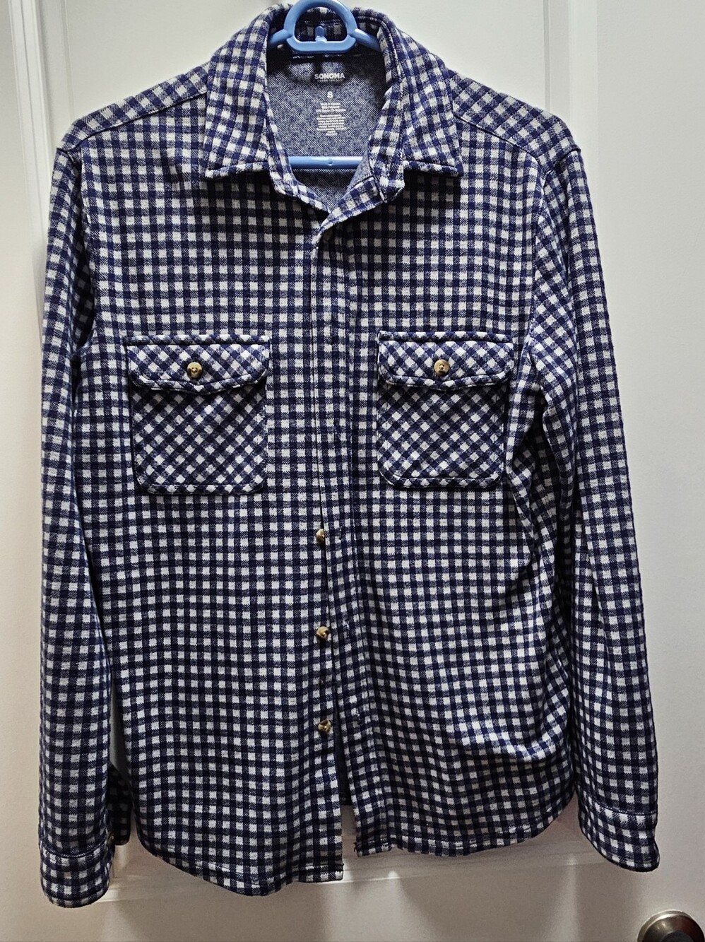 Sonoma Navy and White Checked Flannel Shirt